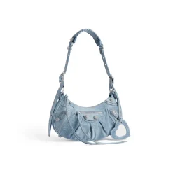 Women's Le Cagole Small Shoulder Bag Denim With Rhinestones in Blue