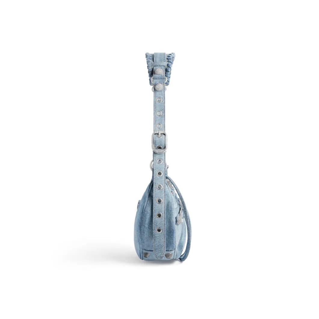 Women's Le Cagole Small Shoulder Bag Denim With Rhinestones in Blue