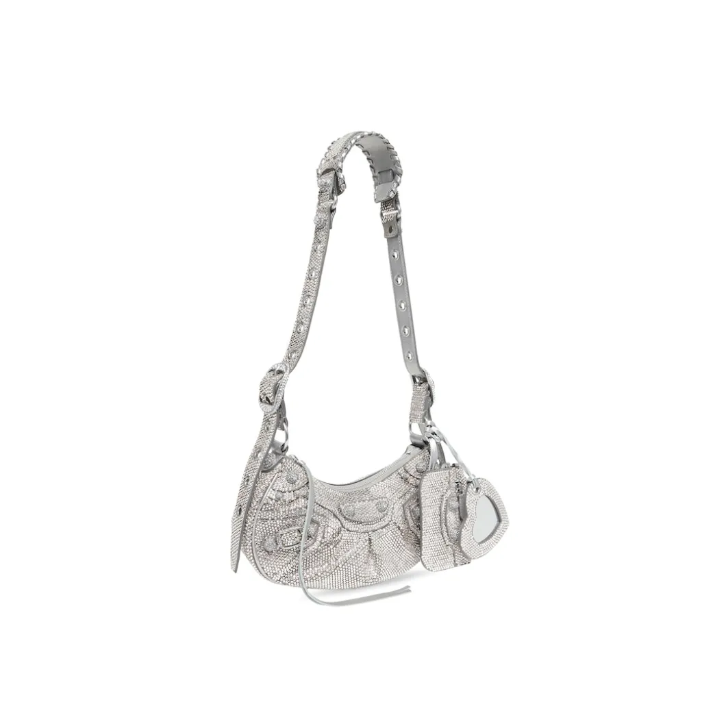 Women's Le Cagole Xs Shoulder Bag With Rhinestones in Grey