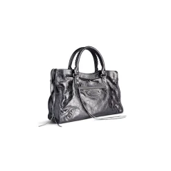 Women's Le City Medium Bag Metallized in Steel Grey