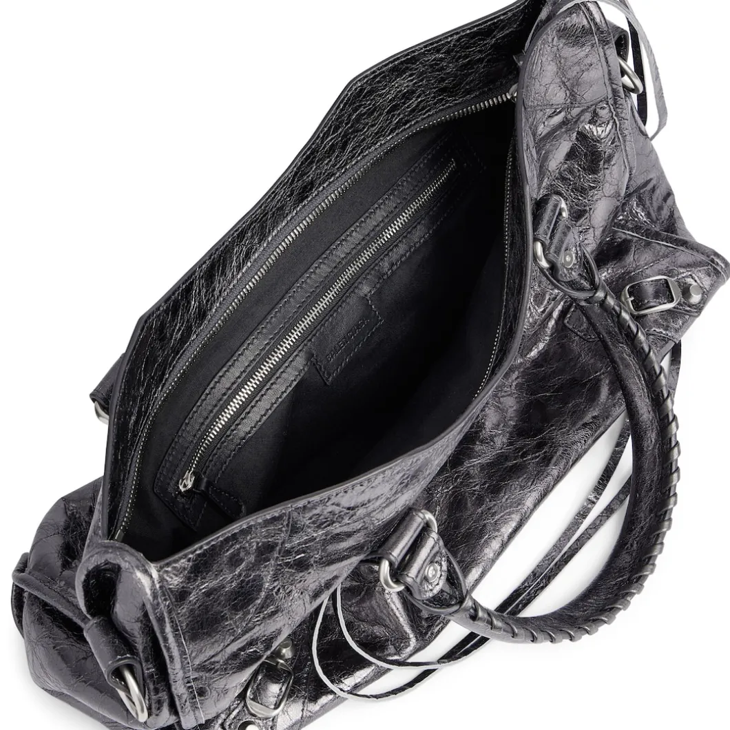 Women's Le City Medium Bag Metallized in Steel Grey