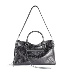 Women's Le City Medium Bag Metallized in Steel Grey