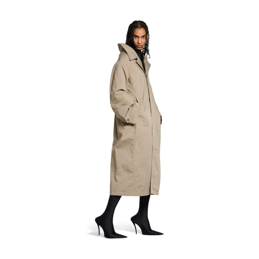 Women's Off Shoulder Carcoat in Beige