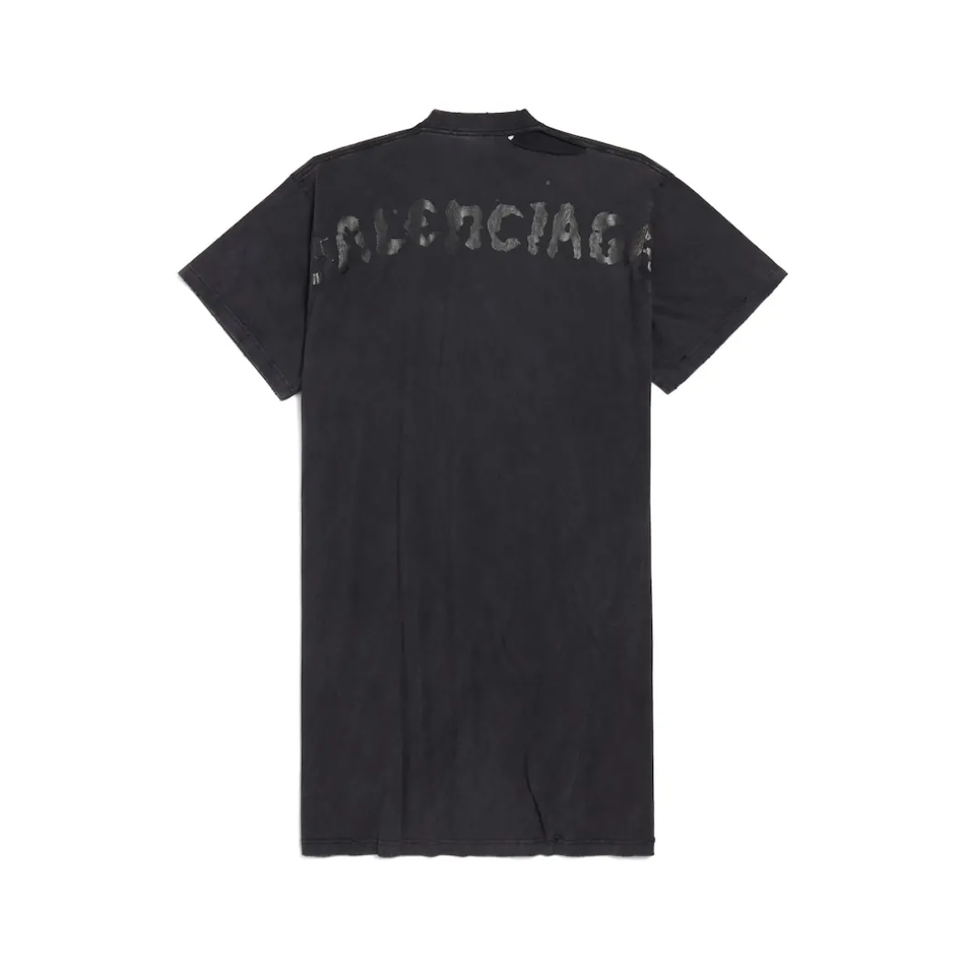 Women's Painted T-shirt Dress in Black Faded