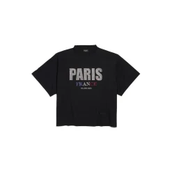 Women's Paris Strass Cropped T-shirt Oversized in Black