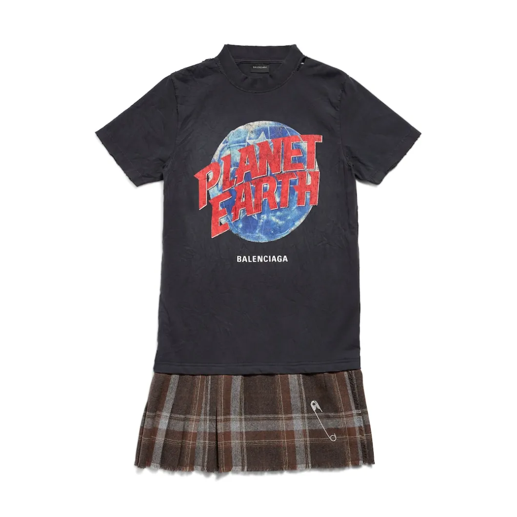 Women's Planet Earth Layered T-shirt Dress in Black/brown