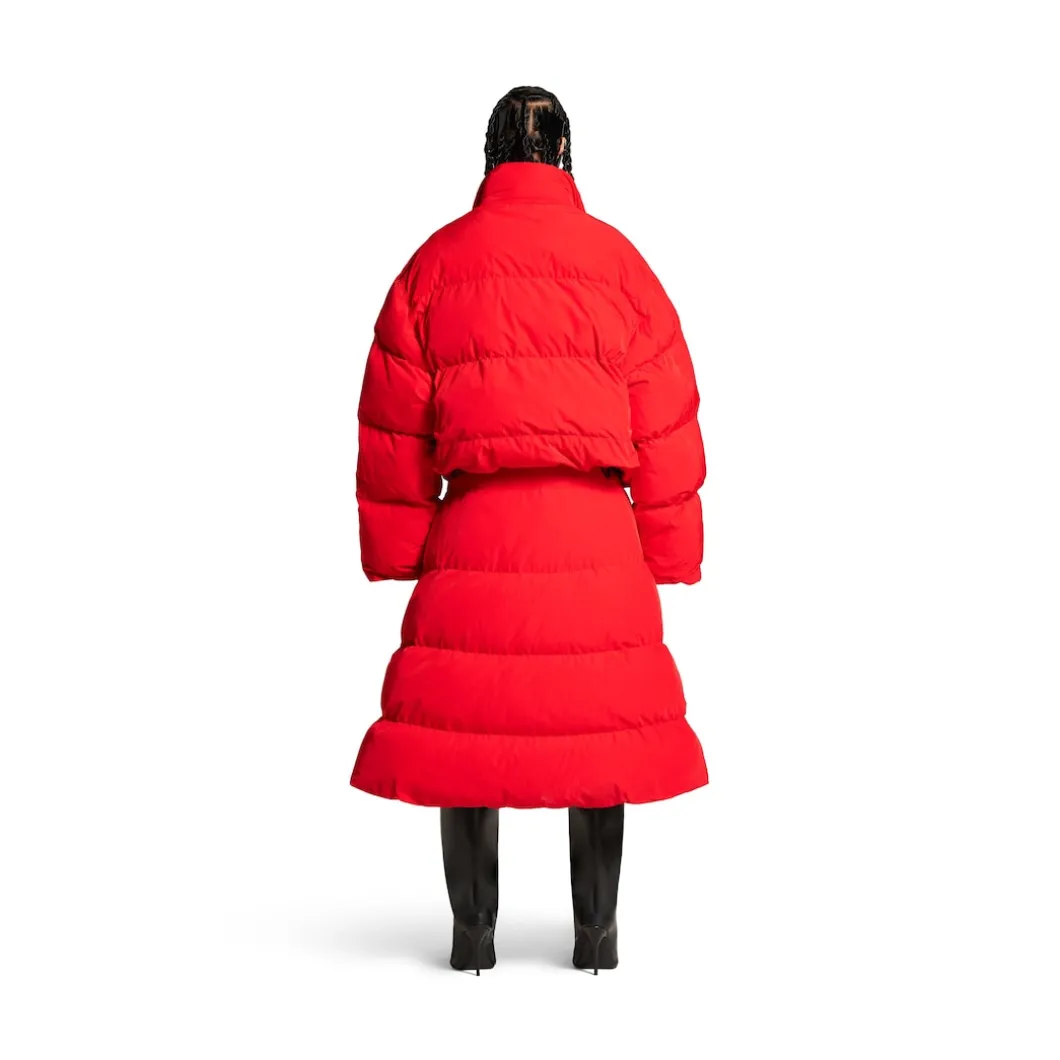 Women's Puffer Midi Skirt in Red