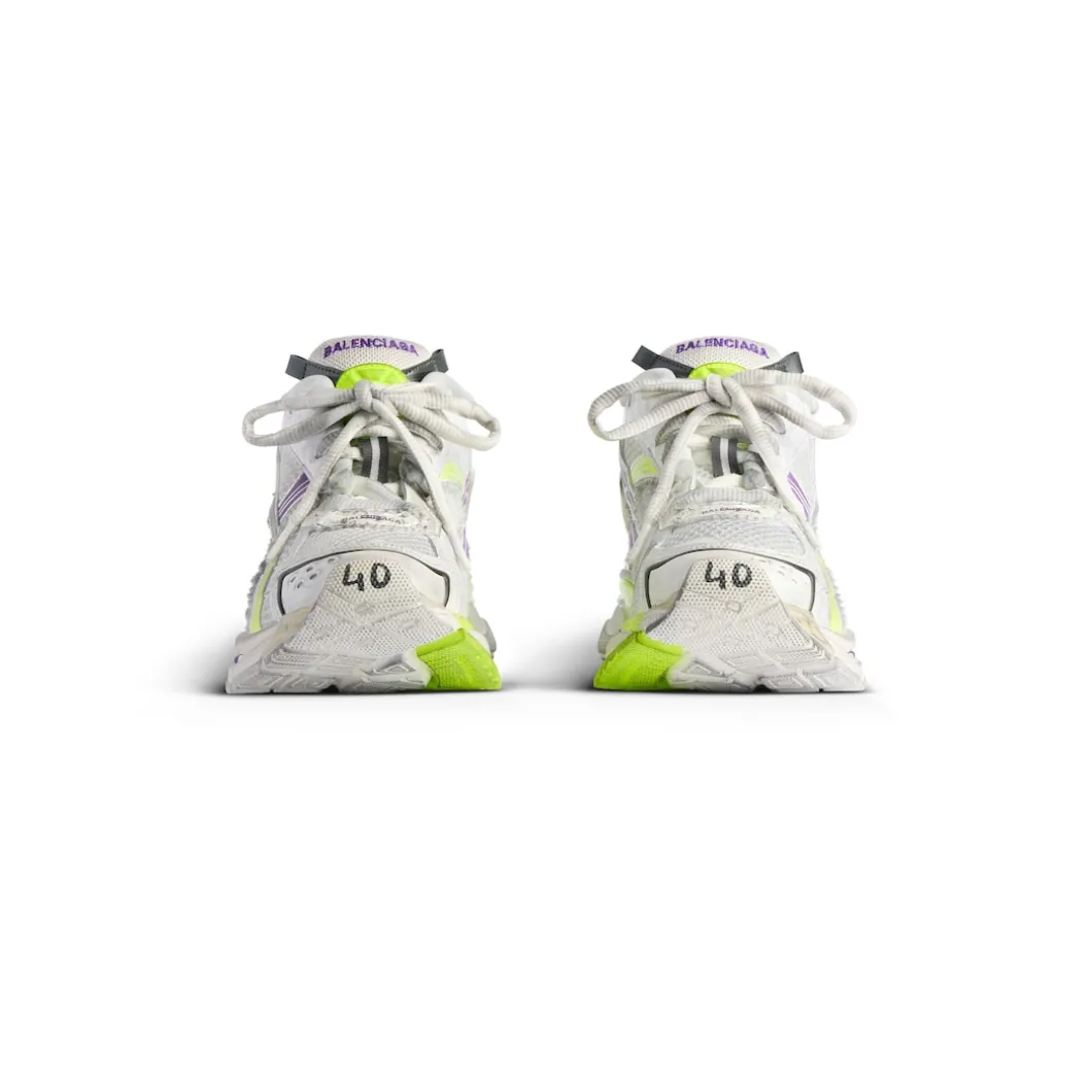 Women's Runner Sneaker in White/neon Yellow/grey/purple