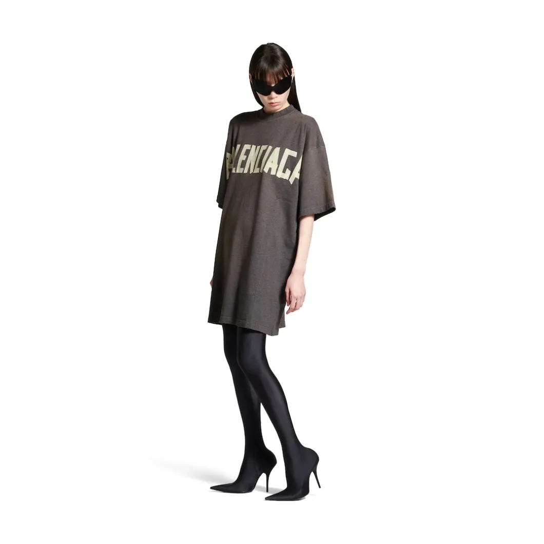 Women's Tape Type T-shirt Dress in Dark Grey