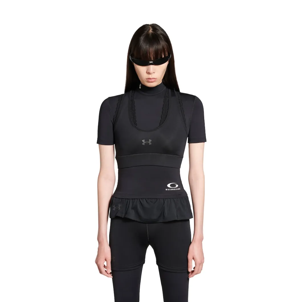 Women's Under Armour® Crewneck Layered Short Sleeve Top in Black