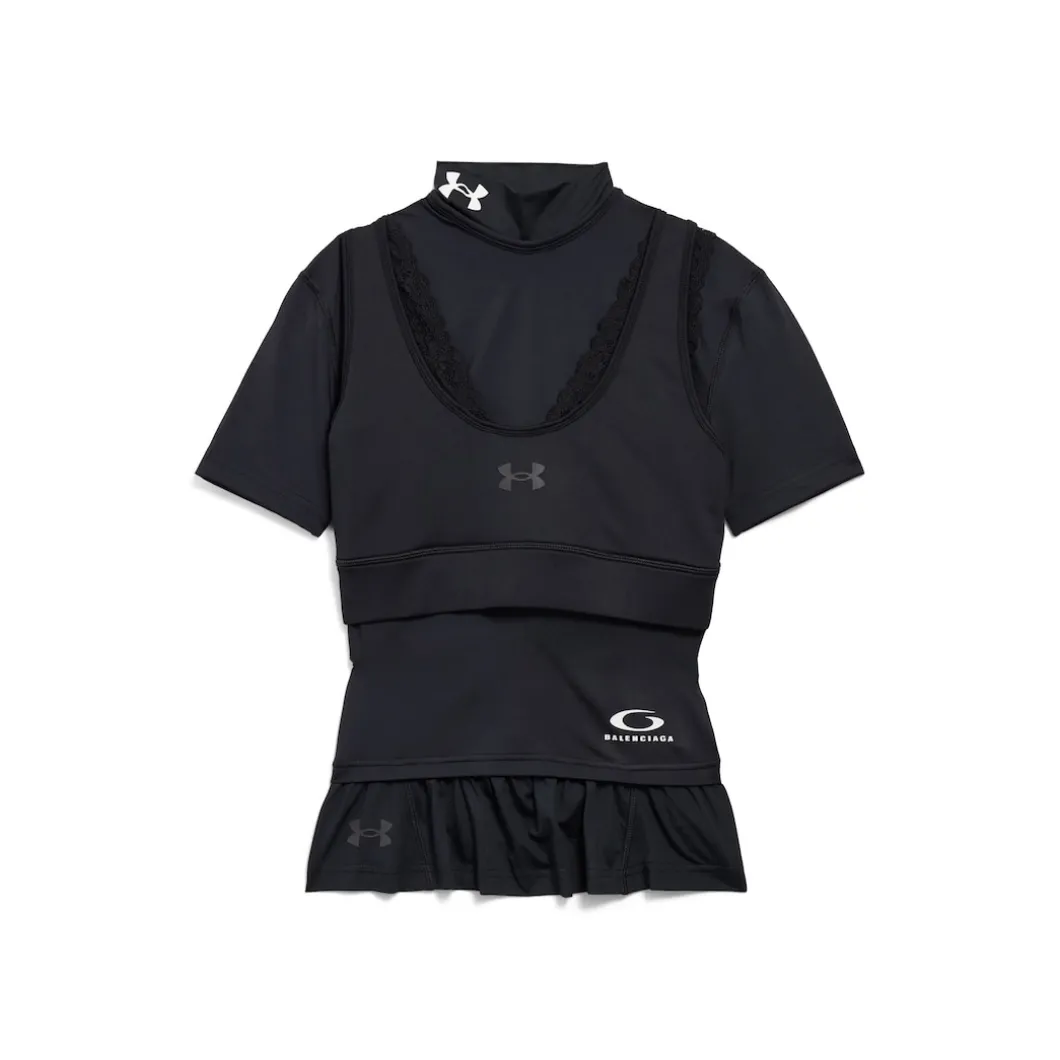 Women's Under Armour® Crewneck Layered Short Sleeve Top in Black
